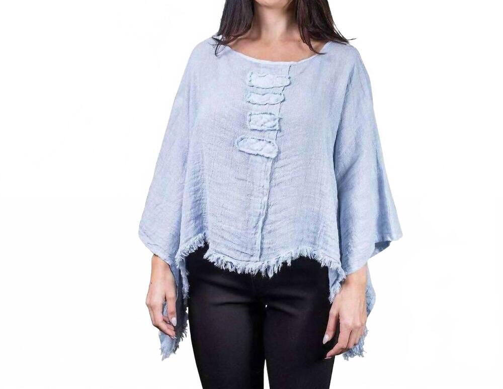 NEW TINA STEPHENS ITALY women's aiyana crinkle linen patch top in sky blue enzym